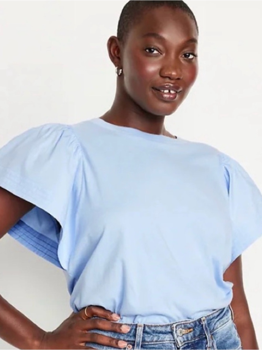 Old Navy Light Blue Flutter Sleeve Women's Top